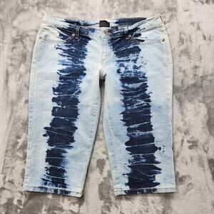 Vintage City Streets Jeans Womens 13 Juniors Blue Tie Dye Bleached Capri Stretch